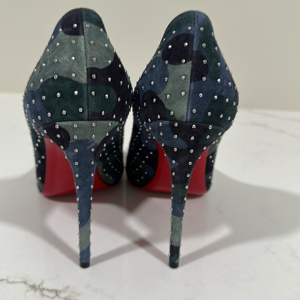 Christian Louboutin Camouflage Studded Pointed Toe Pumps with Red Soles - Picture 8 of 8